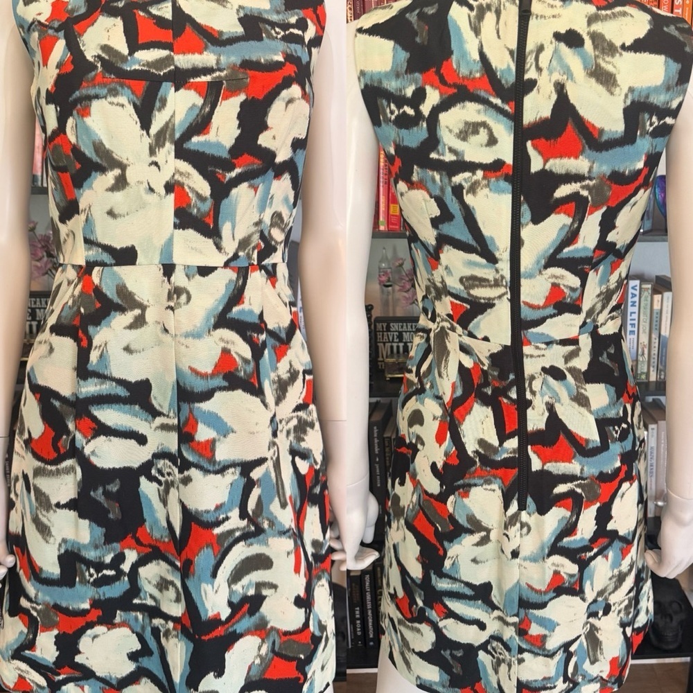 Milly Red and Black Sheath Mini Dress Sleeveless Crew Neck